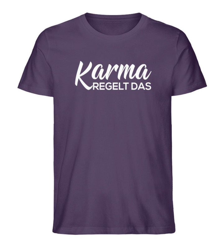 Karma regelt das-  Words on Shirts - PR  - Herren Premium Organic Shirt - Words on Shirts Sag es mit dem Mittelfinger Shirts Hoodies Sweatshirt Taschen Gymsack Spruch Sprüche Statement