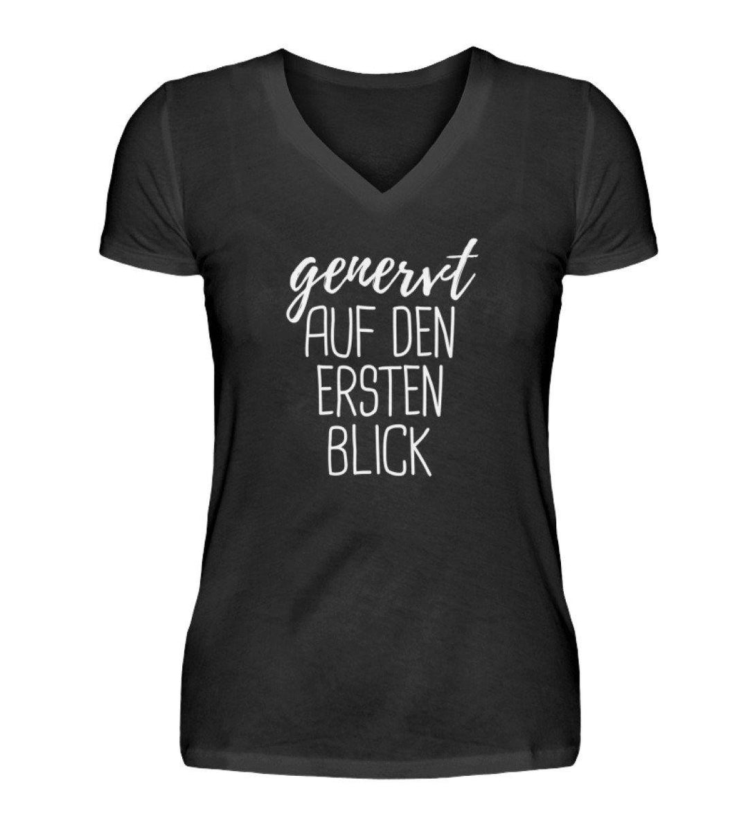 Genervt ersten Blick  - Words on Shirts  - V-Neck Damenshirt - Words on Shirts Sag es mit dem Mittelfinger Shirts Hoodies Sweatshirt Taschen Gymsack Spruch Sprüche Statement