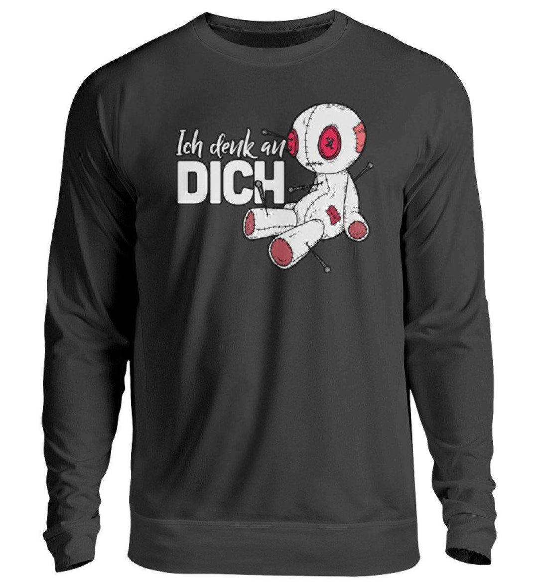 Voodoo Ich denk an dich Words on Shirts  - Unisex Pullover - Words on Shirts Sag es mit dem Mittelfinger Shirts Hoodies Sweatshirt Taschen Gymsack Spruch Sprüche Statement
