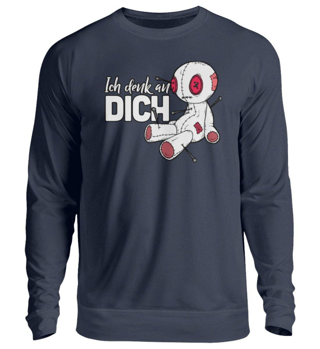 Voodoo Ich denk an dich Words on Shirts  - Unisex Pullover - Words on Shirts Sag es mit dem Mittelfinger Shirts Hoodies Sweatshirt Taschen Gymsack Spruch Sprüche Statement