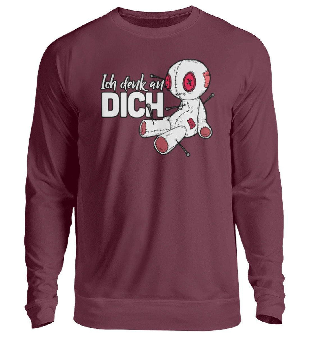Voodoo Ich denk an dich Words on Shirts  - Unisex Pullover - Words on Shirts Sag es mit dem Mittelfinger Shirts Hoodies Sweatshirt Taschen Gymsack Spruch Sprüche Statement