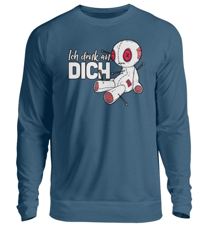 Voodoo Ich denk an dich Words on Shirts  - Unisex Pullover - Words on Shirts Sag es mit dem Mittelfinger Shirts Hoodies Sweatshirt Taschen Gymsack Spruch Sprüche Statement